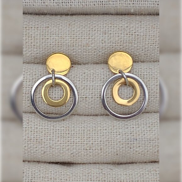 Stainless steel earrings gold disc stud silver hoop gold hoop - Picture 1 of 7